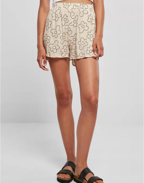 Дамски къси панталони в цвят екрю Urban Classics Ladies AOP Shorts, Къси панталони - Hoodstyle.bg