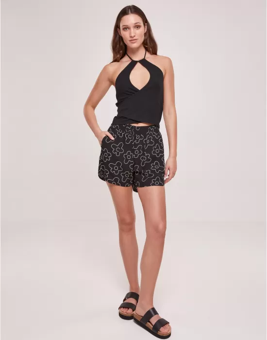 Дамски къси панталони в черен цвят Urban Classics Ladies AOP Shorts, Къси панталони - Hoodstyle.bg