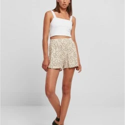 Дамски къси панталони в цвят екрю Urban Classics Ladies AOP Shorts