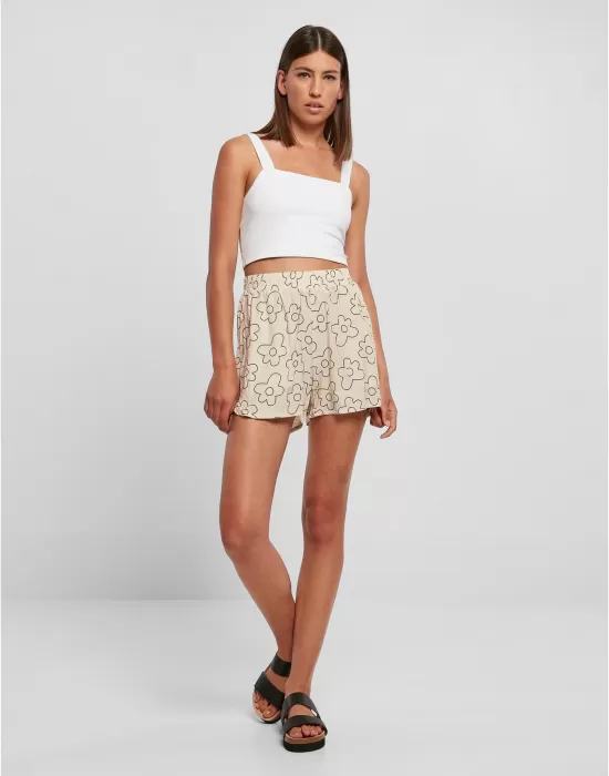 Дамски къси панталони в цвят екрю Urban Classics Ladies AOP Shorts, Къси панталони - Hoodstyle.bg