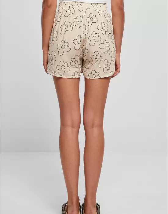 Дамски къси панталони в цвят екрю Urban Classics Ladies AOP Shorts, Къси панталони - Hoodstyle.bg