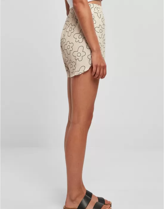 Дамски къси панталони в цвят екрю Urban Classics Ladies AOP Shorts, Къси панталони - Hoodstyle.bg