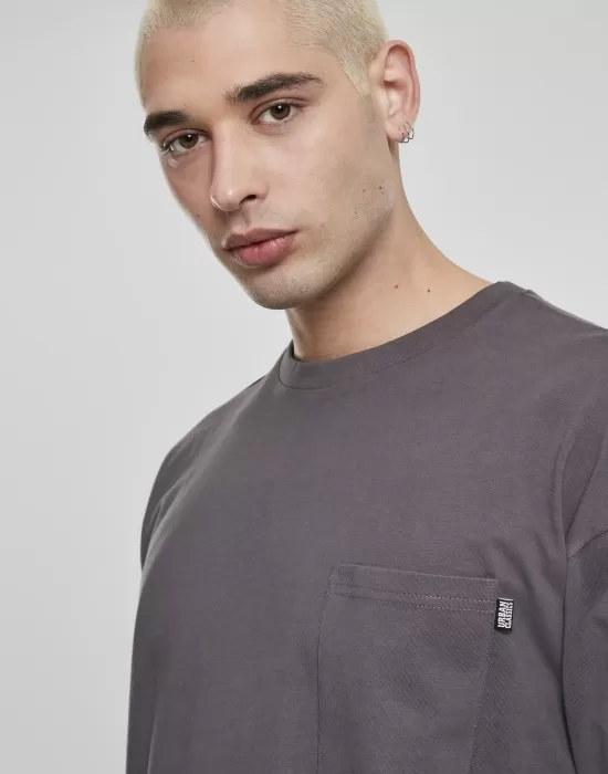 Мъжка  блуза в сиво Urban Classics Neon Logo Boxy Pocket LS, Блузи - Hoodstyle.bg