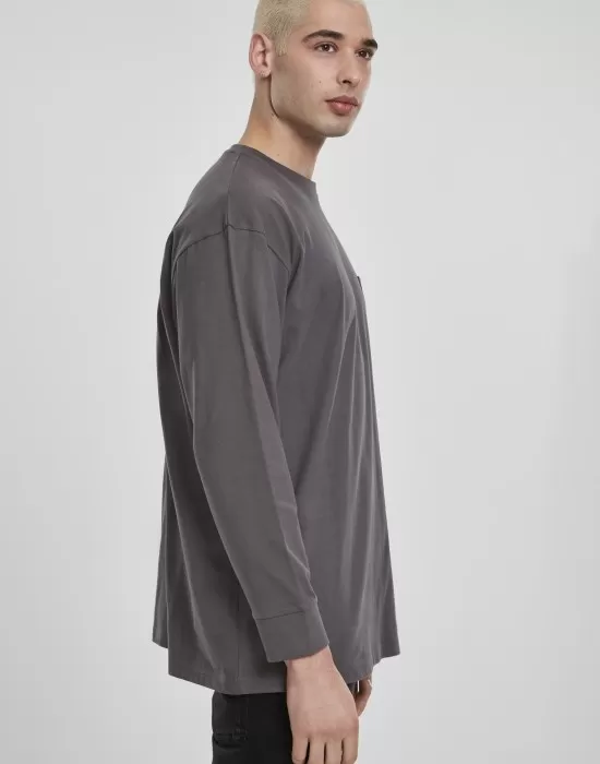 Мъжка  блуза в сиво Urban Classics Neon Logo Boxy Pocket LS, Блузи - Hoodstyle.bg