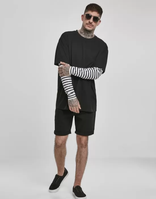 Мъжка  тениска в черно Urban Classics Oversized Double Layer Striped LS Tee, Тениски - Hoodstyle.bg