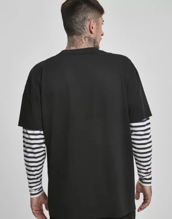 Мъжка  тениска в черно Urban Classics Oversized Double Layer Striped LS Tee, Тениски - Hoodstyle.bg
