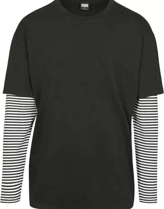 Мъжка  тениска в черно Urban Classics Oversized Double Layer Striped LS Tee, Тениски - Hoodstyle.bg
