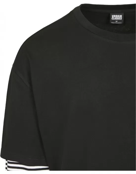 Мъжка  тениска в черно Urban Classics Oversized Double Layer Striped LS Tee, Тениски - Hoodstyle.bg