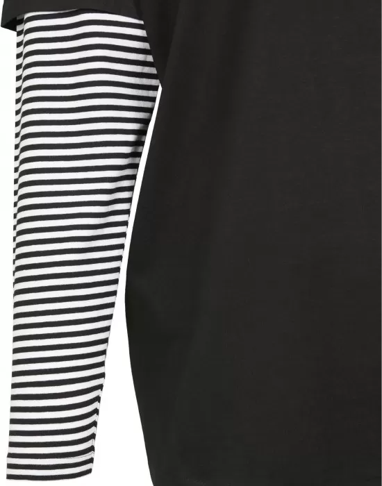 Мъжка  тениска в черно Urban Classics Oversized Double Layer Striped LS Tee, Тениски - Hoodstyle.bg