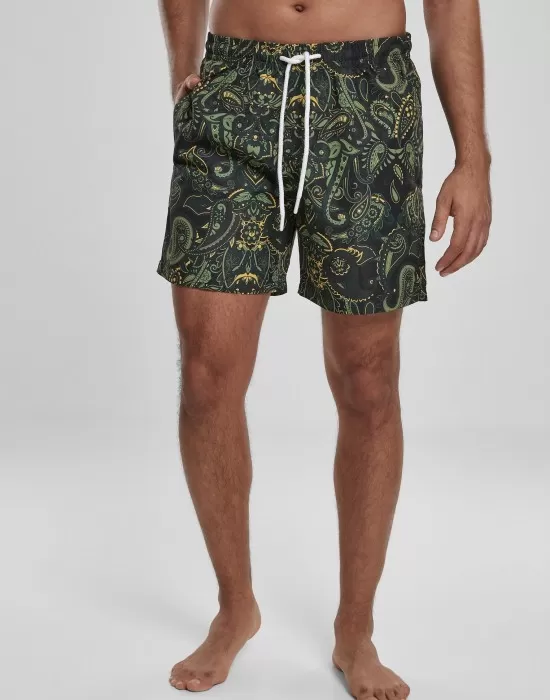 Мъжки бански в зелено Urban Classics Paisley, Къси панталони - Hoodstyle.bg