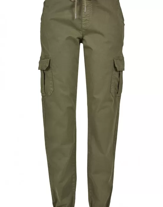 Дамски карго панталон в масленозелен цвят Urban Classics Ladies High Waist Cargo Jogging Pants summerolive, Панталони - Hoodstyle.bg