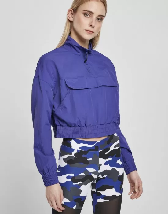 Дамско яке в лилав цвят Urban Classics Ladies Cropped Crinkle Nylon Pull Over, Якета - Hoodstyle.bg