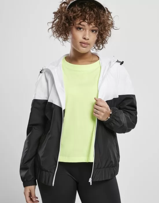 Дамска ветровка в цветен десен, Ladies Windbreaker white/black, Якета - Hoodstyle.bg