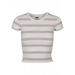 Дамска къса тениска на райета в бял цвят Urban Classics white/girlypink 
