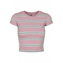 Дамска къса тениска на райета в розов цвят Urban Classics girlypink/oceanblue 