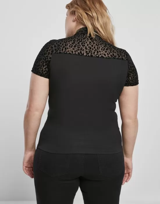 Дамска тениска в черно Urban Classics Ladies Flock Lace Turtleneck, Тениски - Hoodstyle.bg