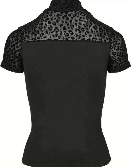 Дамска тениска в черно Urban Classics Ladies Flock Lace Turtleneck, Тениски - Hoodstyle.bg