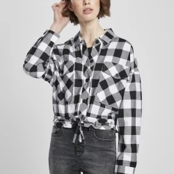 Дамска карирана риза в черно и бяло Urban Classics Ladies Short Oversized Check 