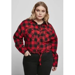Дамска карирана риза в червено и черно Urban Classics Ladies Short Oversized Check 