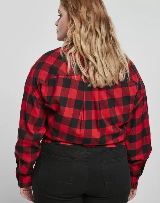 Дамска карирана риза в червено и черно Urban Classics Ladies Short Oversized Check, Блузи - Hoodstyle.bg