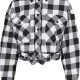 Дамска карирана риза в черно и бяло Urban Classics Ladies Short Oversized Check, Блузи - Hoodstyle.bg