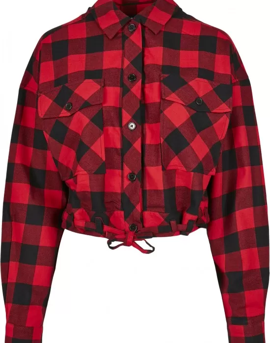 Дамска карирана риза в червено и черно Urban Classics Ladies Short Oversized Check, Блузи - Hoodstyle.bg