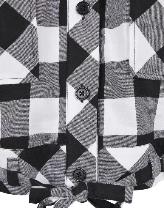 Дамска карирана риза в черно и бяло Urban Classics Ladies Short Oversized Check, Блузи - Hoodstyle.bg