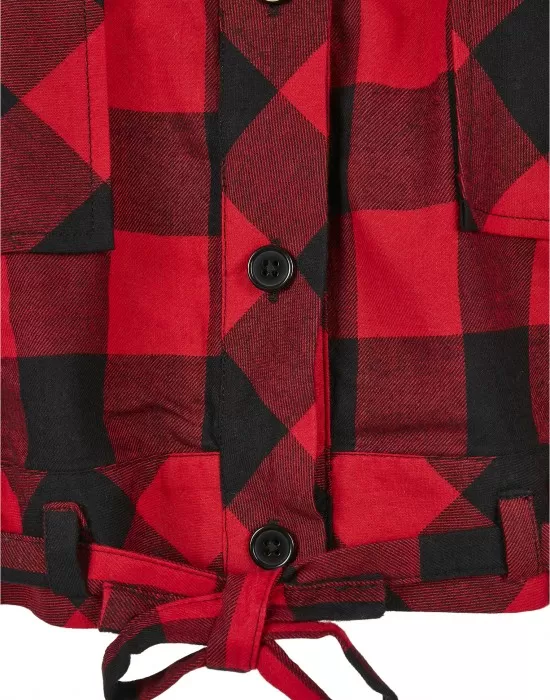 Дамска карирана риза в червено и черно Urban Classics Ladies Short Oversized Check, Блузи - Hoodstyle.bg