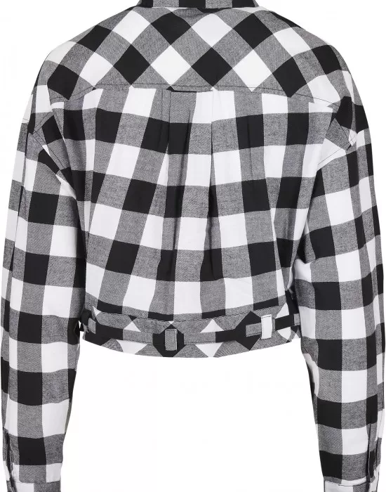 Дамска карирана риза в черно и бяло Urban Classics Ladies Short Oversized Check, Блузи - Hoodstyle.bg