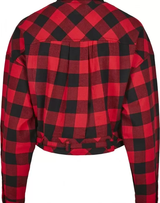 Дамска карирана риза в червено и черно Urban Classics Ladies Short Oversized Check, Блузи - Hoodstyle.bg