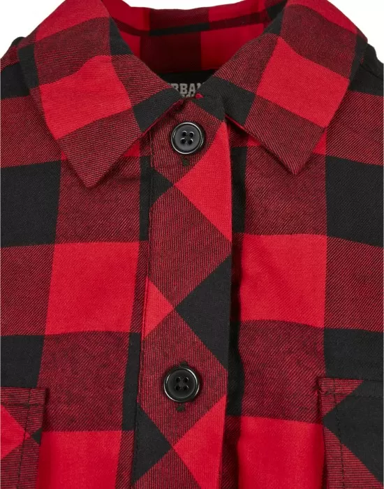 Дамска карирана риза в червено и черно Urban Classics Ladies Short Oversized Check, Блузи - Hoodstyle.bg