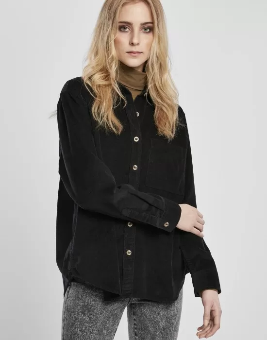 Дамска рипсена риза в черен цвят Urban Classics Ladies Corduroy Oversized, Блузи - Hoodstyle.bg
