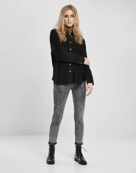 Дамска рипсена риза в черен цвят Urban Classics Ladies Corduroy Oversized, Блузи - Hoodstyle.bg