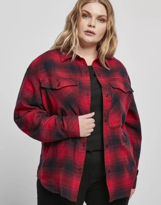 Дамска риза в тъмносиньо и червено Urban Classics Ladies Check Overshirt, Блузи - Hoodstyle.bg