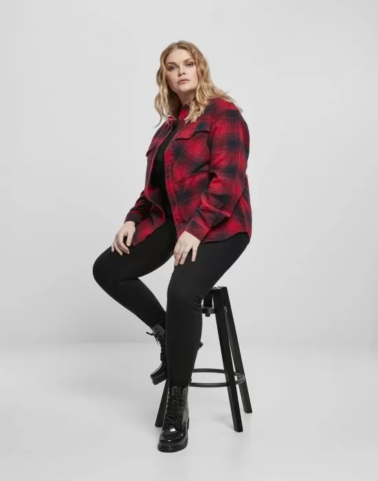 Дамска риза в тъмносиньо и червено Urban Classics Ladies Check Overshirt, Блузи - Hoodstyle.bg