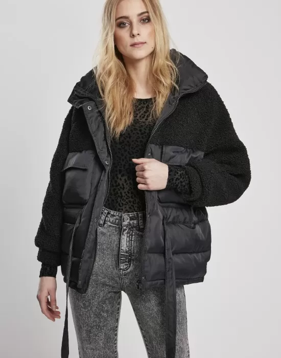 Дамско яке в черно от Urban Classics Ladies Sherpa Mix Puffer, Якета - Hoodstyle.bg