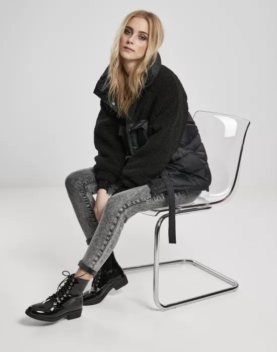Дамско яке в черно от Urban Classics Ladies Sherpa Mix Puffer, Якета - Hoodstyle.bg