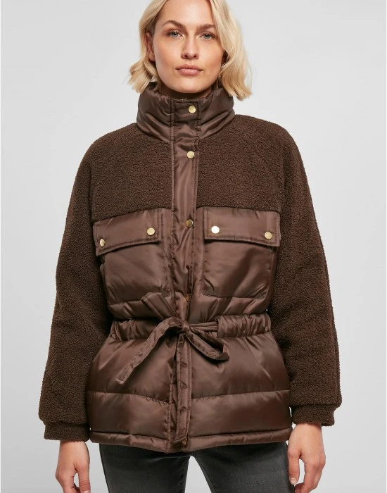 Дамско Пухено Яке Ladies Sherpa Mix Puffer Jacket brown XXL