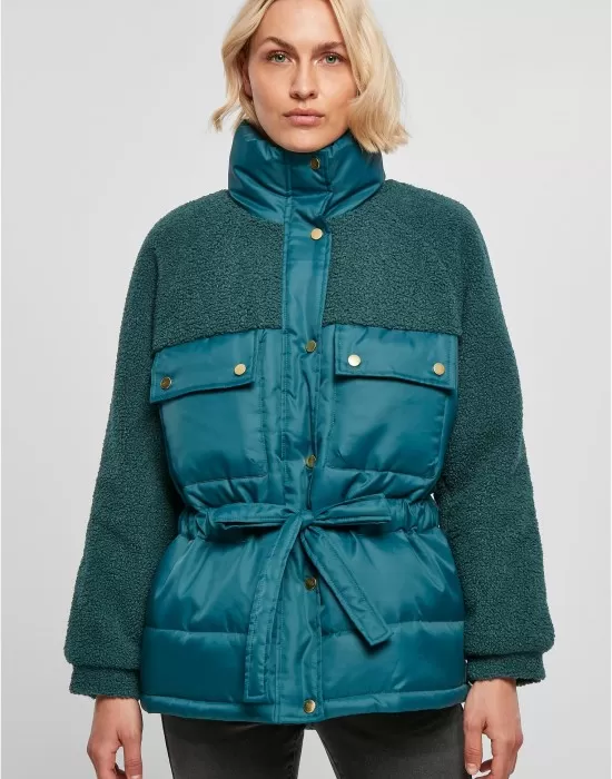 Дамско зимно яке в цвят тюркоаз Urban Classics Ladies Puffer Jacket, Якета - Hoodstyle.bg