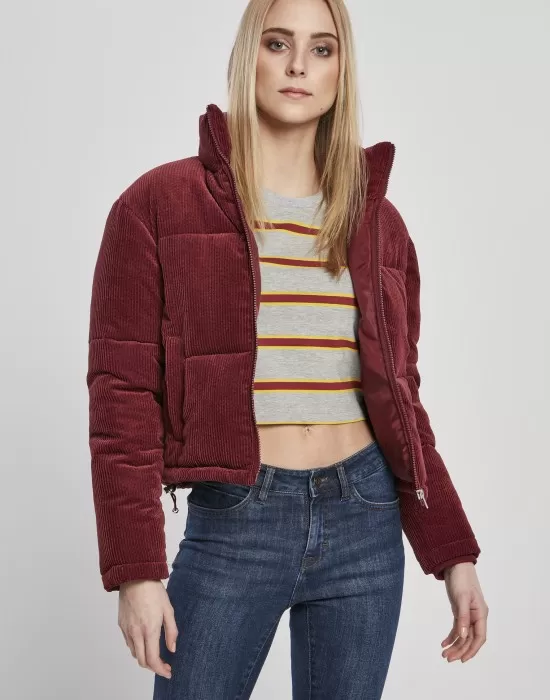 Дамско яке в червено от Urban Classics Ladies Corduroy Puffer, Якета - Hoodstyle.bg