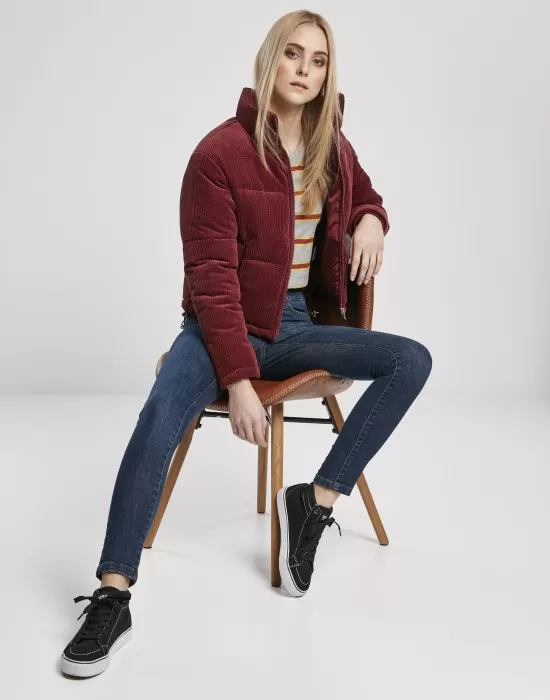Дамско яке в червено от Urban Classics Ladies Corduroy Puffer, Якета - Hoodstyle.bg