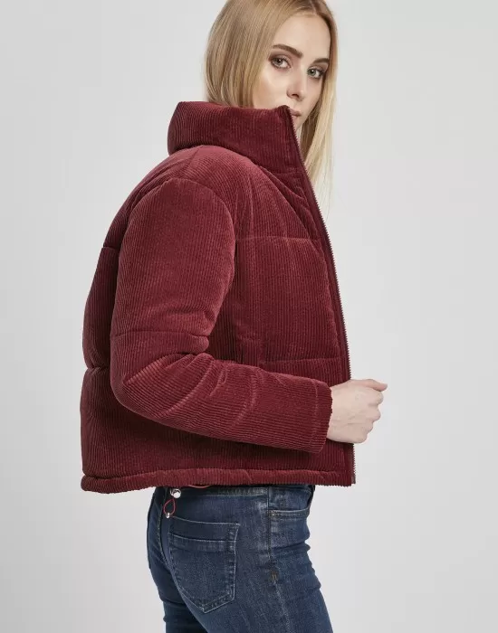 Дамско яке в червено от Urban Classics Ladies Corduroy Puffer, Якета - Hoodstyle.bg