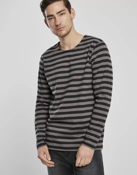 Мъжка блуза в черно и бежово Urban Classics Regular Stripe LS, Блузи - Hoodstyle.bg