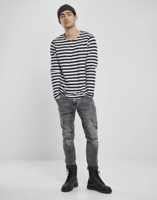 Мъжка блуза в черно и бяло Urban Classics Regular Stripe LS, Блузи - Hoodstyle.bg