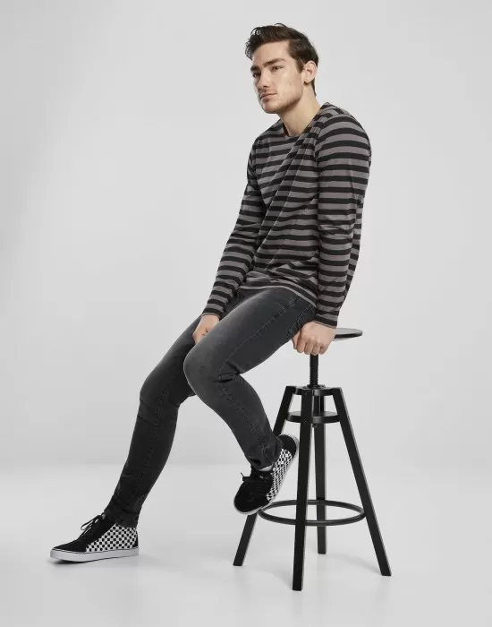 Мъжка блуза в черно и бежово Urban Classics Regular Stripe LS, Блузи - Hoodstyle.bg