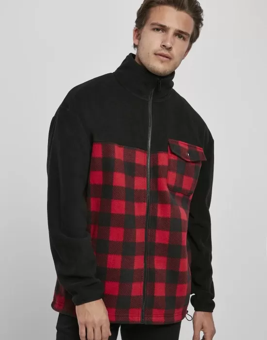 Мъжко яке Urban Classics Polar Fleece в червен и черен цвят, Якета Пролет / Есен - Hoodstyle.bg