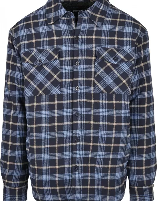 Мъжко яке в светлосиньо и тъмносиньо каре Urban Classics Plaid Quilted Shirt, Якета Пролет / Есен - Hoodstyle.bg
