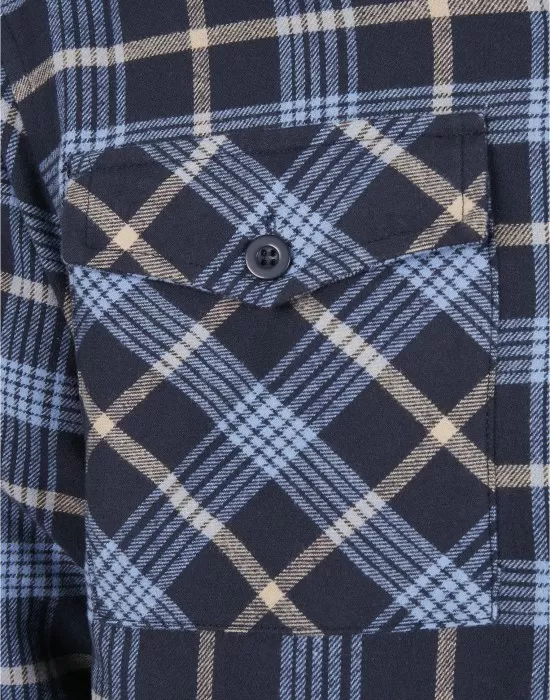 Мъжко яке в светлосиньо и тъмносиньо каре Urban Classics Plaid Quilted Shirt, Якета Пролет / Есен - Hoodstyle.bg