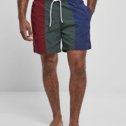  Мъжки къси панталони в тъмночервено, зелено и синьо Urban Classics 3-Tone Swim Shorts 