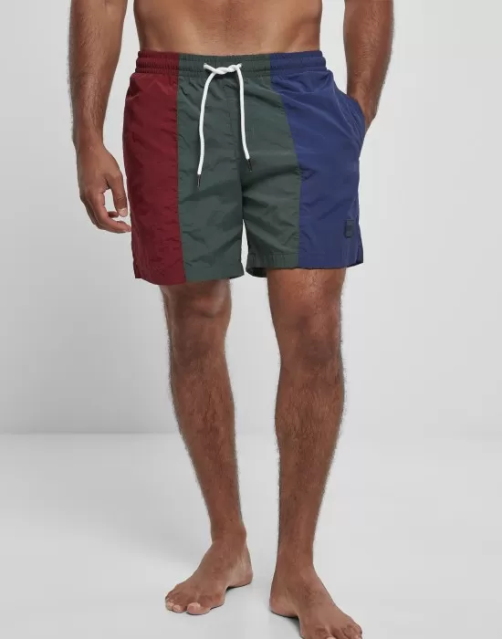 Мъжки къси панталони в тъмночервено, зелено и синьо Urban Classics 3-Tone Swim Shorts, Къси панталони - Hoodstyle.bg
